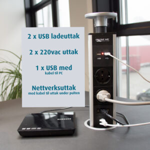 Trekk-opp kontakt med strøm, USB og LAN