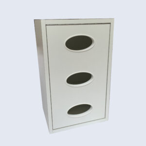 Dispenser, 2 hull for hansker, 1 for munnbind. Dybde 22cm