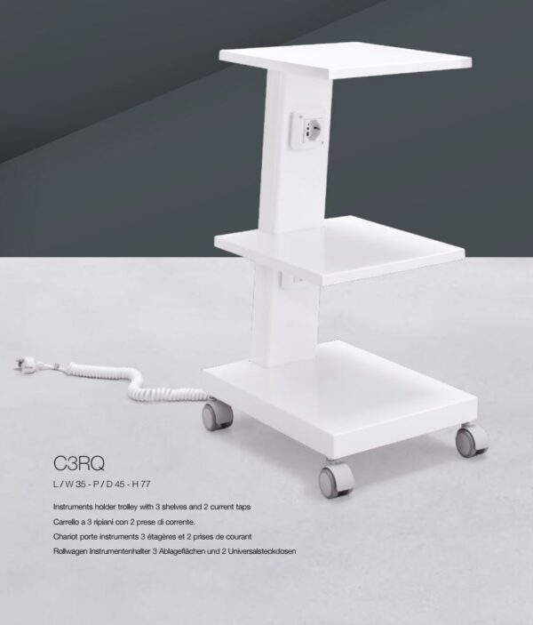 Zilfor C3RQ Trillebord m/ 3 hyller, hvit med 2 stikkontakter