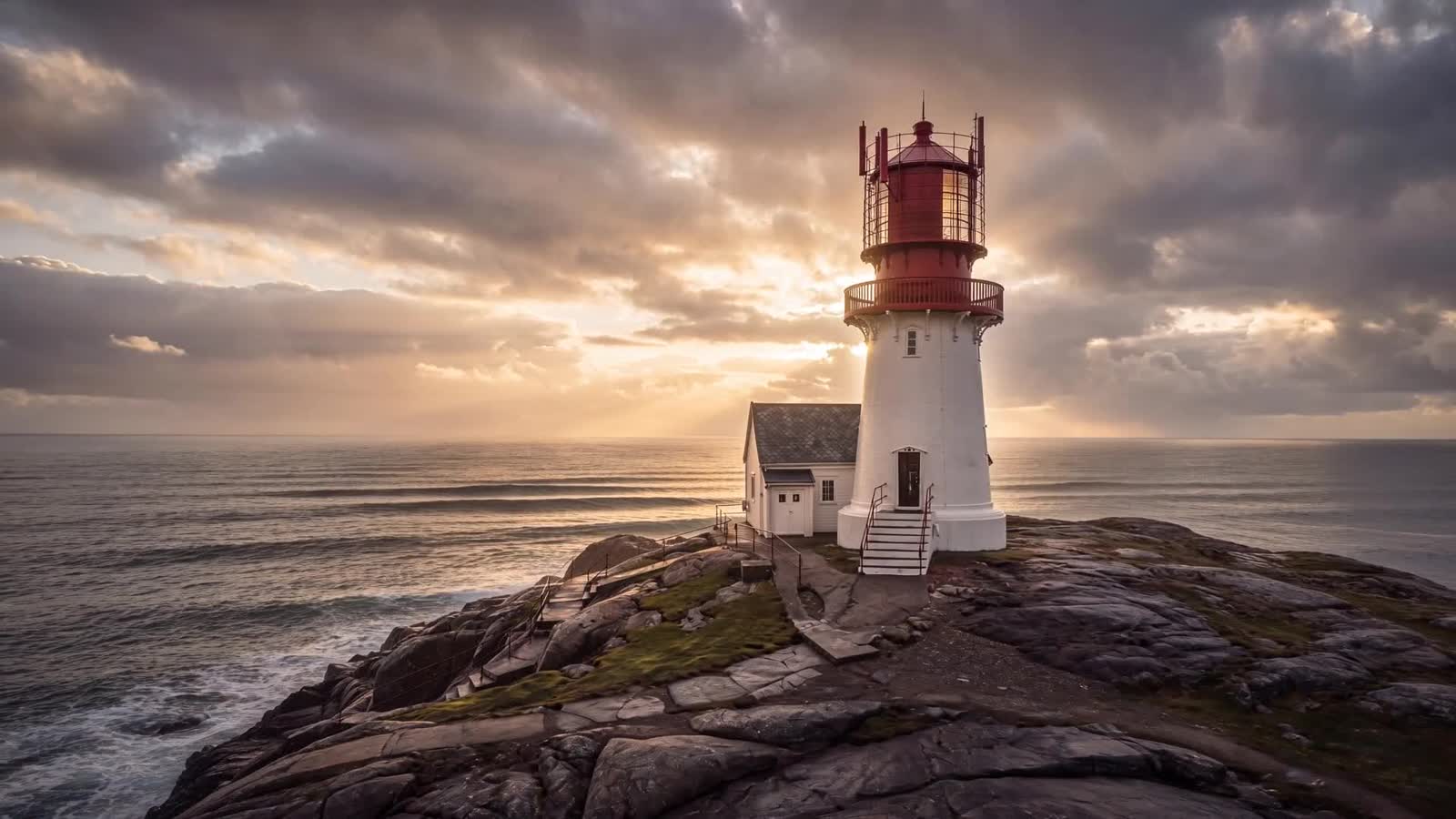 Lindesnes fyr i solnedgang